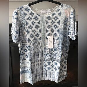 Blue & White Patchwork Short Sleeve Tee